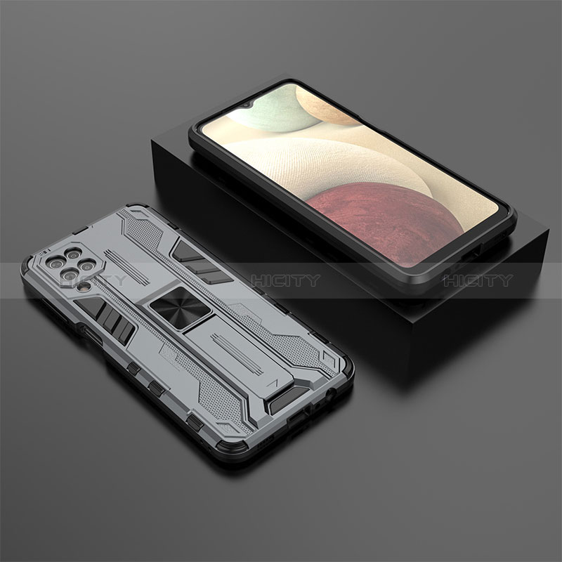 Coque Contour Silicone et Plastique Housse Etui Mat avec Aimant Magnetique Support T02 pour Samsung Galaxy F12 Gris Plus