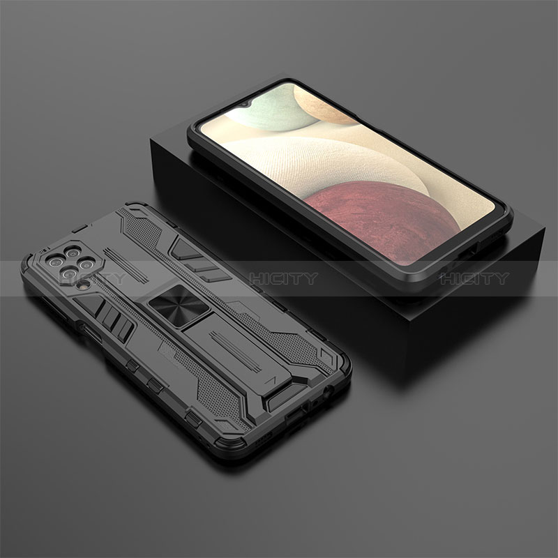 Coque Contour Silicone et Plastique Housse Etui Mat avec Aimant Magnetique Support T02 pour Samsung Galaxy F12 Noir Plus