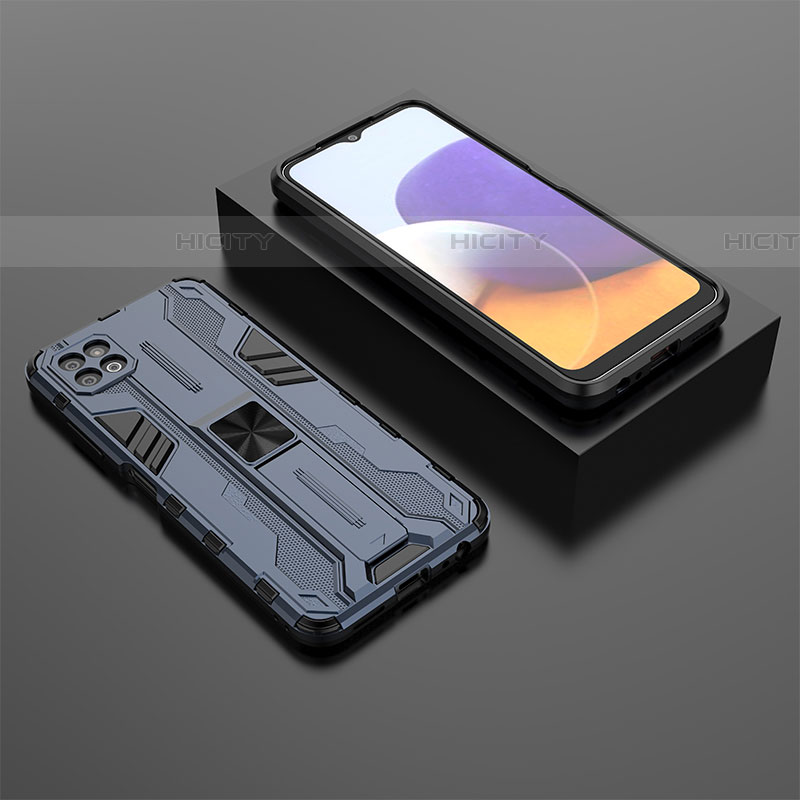 Coque Contour Silicone et Plastique Housse Etui Mat avec Aimant Magnetique Support T02 pour Samsung Galaxy F42 5G Bleu Plus