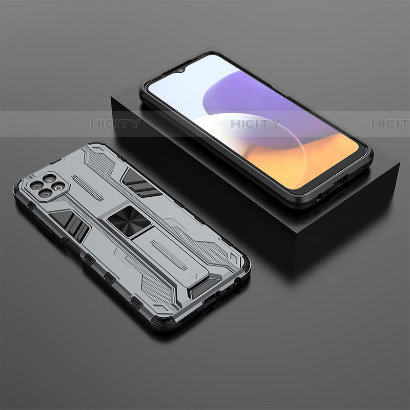 Coque Contour Silicone et Plastique Housse Etui Mat avec Aimant Magnetique Support T02 pour Samsung Galaxy F42 5G Gris Plus