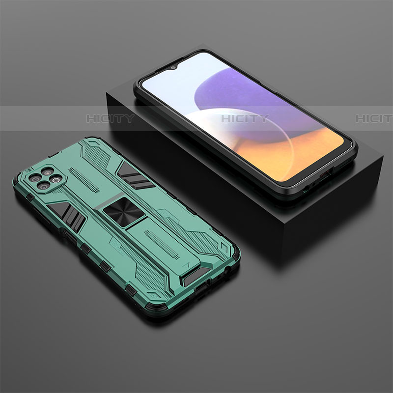 Coque Contour Silicone et Plastique Housse Etui Mat avec Aimant Magnetique Support T02 pour Samsung Galaxy F42 5G Vert Plus