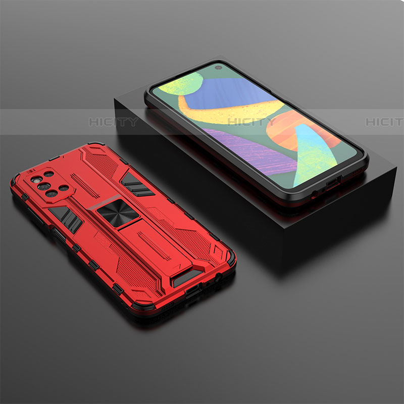 Coque Contour Silicone et Plastique Housse Etui Mat avec Aimant Magnetique Support T02 pour Samsung Galaxy F52 5G Rouge Plus