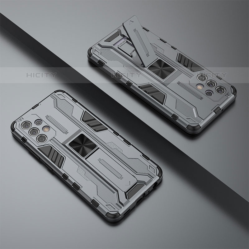 Coque Contour Silicone et Plastique Housse Etui Mat avec Aimant Magnetique Support T02 pour Samsung Galaxy M32 5G Gris Plus