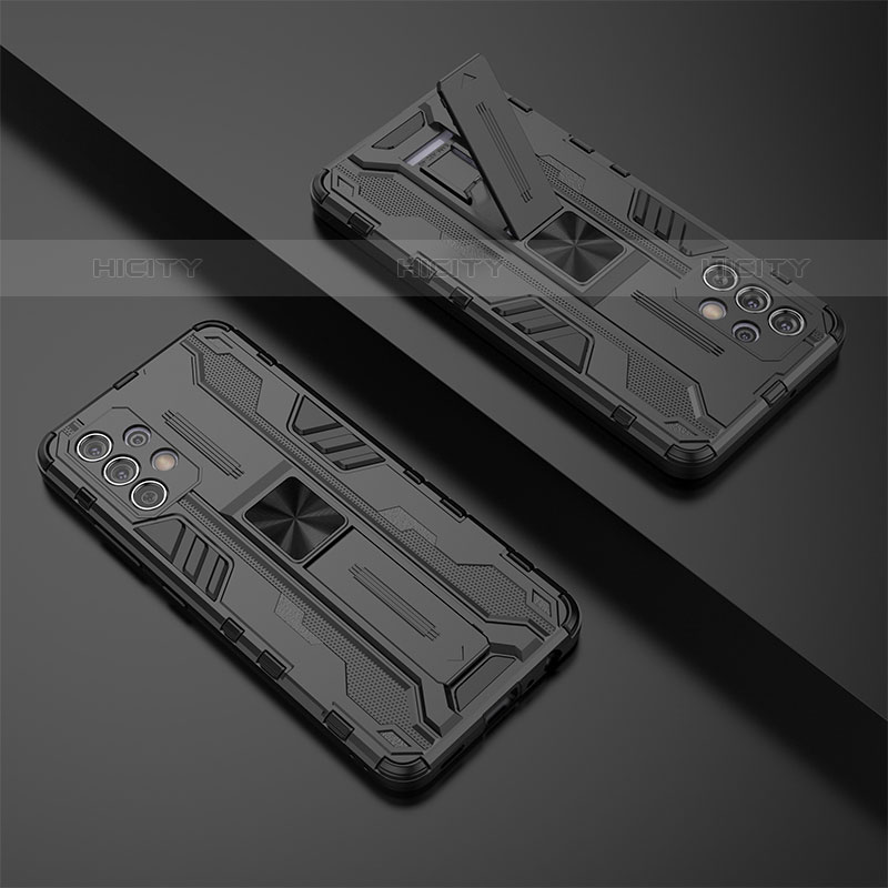 Coque Contour Silicone et Plastique Housse Etui Mat avec Aimant Magnetique Support T02 pour Samsung Galaxy M32 5G Noir Plus