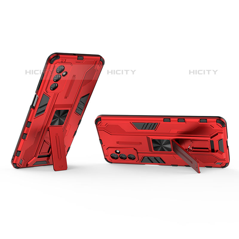 Coque Contour Silicone et Plastique Housse Etui Mat avec Aimant Magnetique Support T02 pour Samsung Galaxy M52 5G Rouge Plus