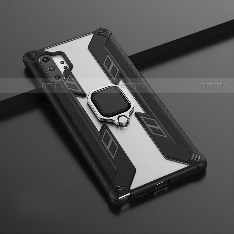 Coque Contour Silicone et Plastique Housse Etui Mat avec Magnetique Support A02 pour Samsung Galaxy Note 10 Plus 5G Noir Plus