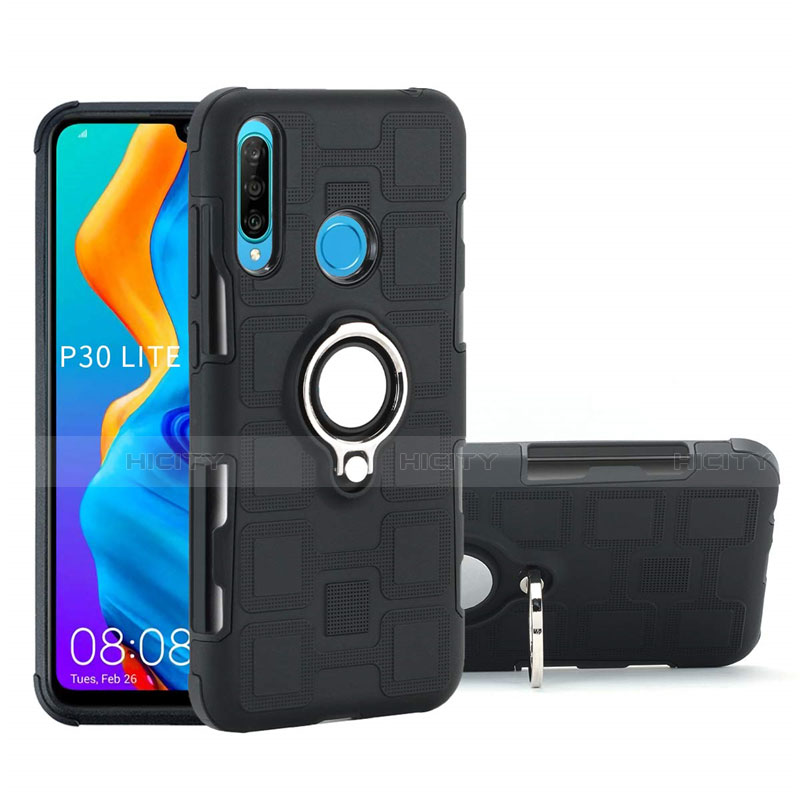 Coque Contour Silicone et Plastique Housse Etui Mat avec Magnetique Support Bague Anneau A01 pour Huawei Nova 4e Noir Plus