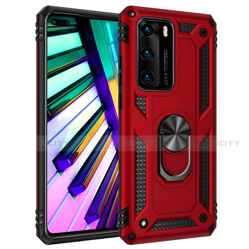 Coque Contour Silicone et Plastique Housse Etui Mat avec Magnetique Support Bague Anneau C01 pour Huawei P40 Plus