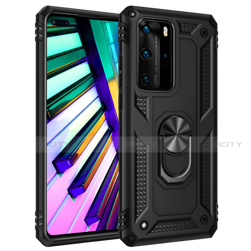 Coque Contour Silicone et Plastique Housse Etui Mat avec Magnetique Support Bague Anneau C01 pour Huawei P40 Pro Plus