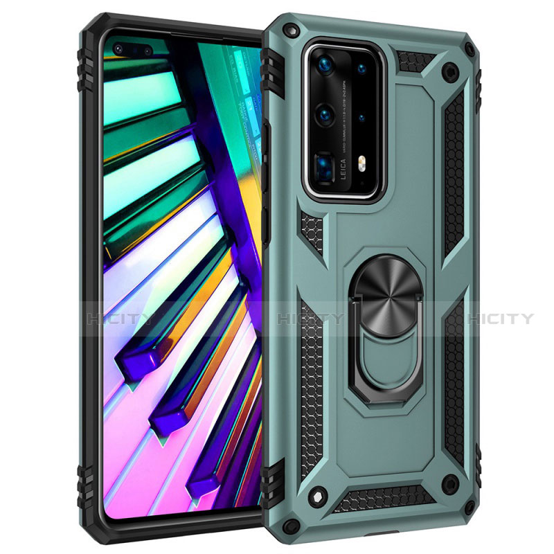 Coque Contour Silicone et Plastique Housse Etui Mat avec Magnetique Support Bague Anneau C01 pour Huawei P40 Pro+ Plus Vert Plus