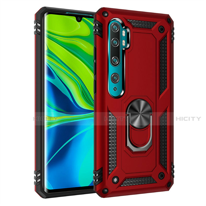 Coque Contour Silicone et Plastique Housse Etui Mat avec Magnetique Support Bague Anneau D01 pour Xiaomi Mi Note 10 Plus