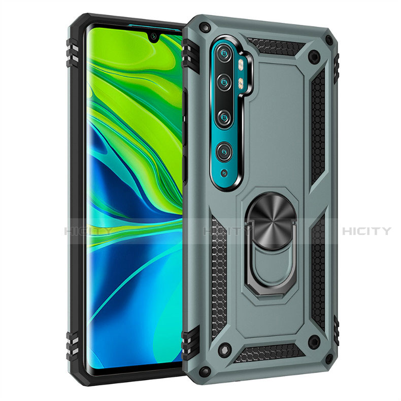 Coque Contour Silicone et Plastique Housse Etui Mat avec Magnetique Support Bague Anneau D01 pour Xiaomi Mi Note 10 Plus