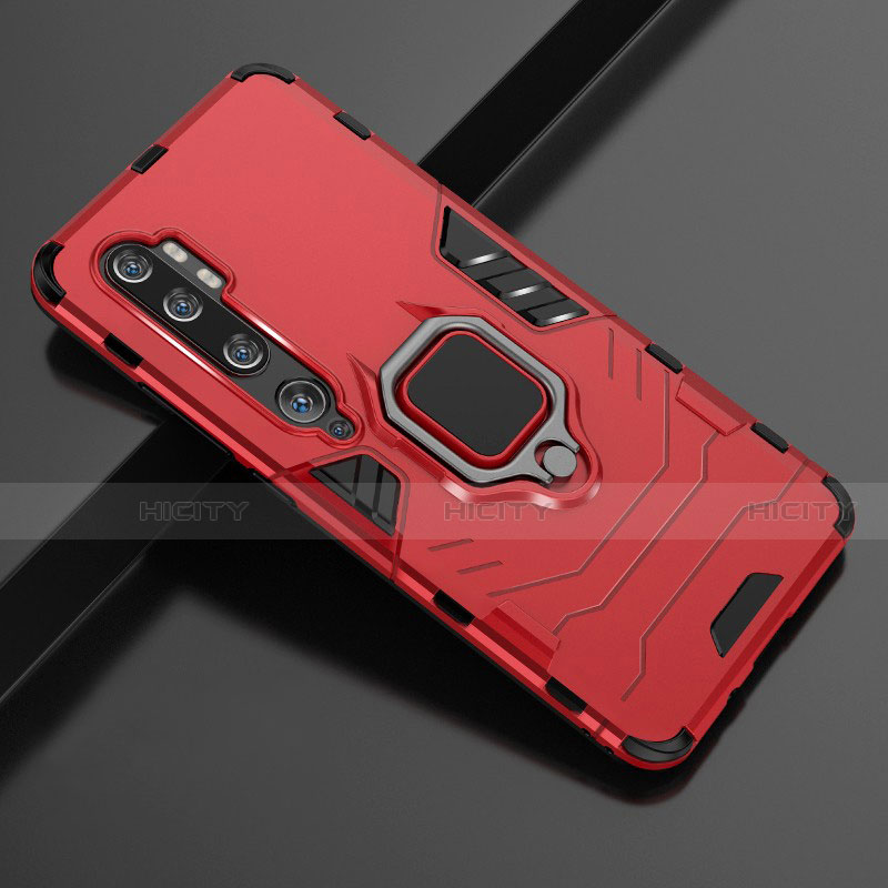 Coque Contour Silicone et Plastique Housse Etui Mat avec Magnetique Support Bague Anneau D02 pour Xiaomi Mi Note 10 Rouge Plus