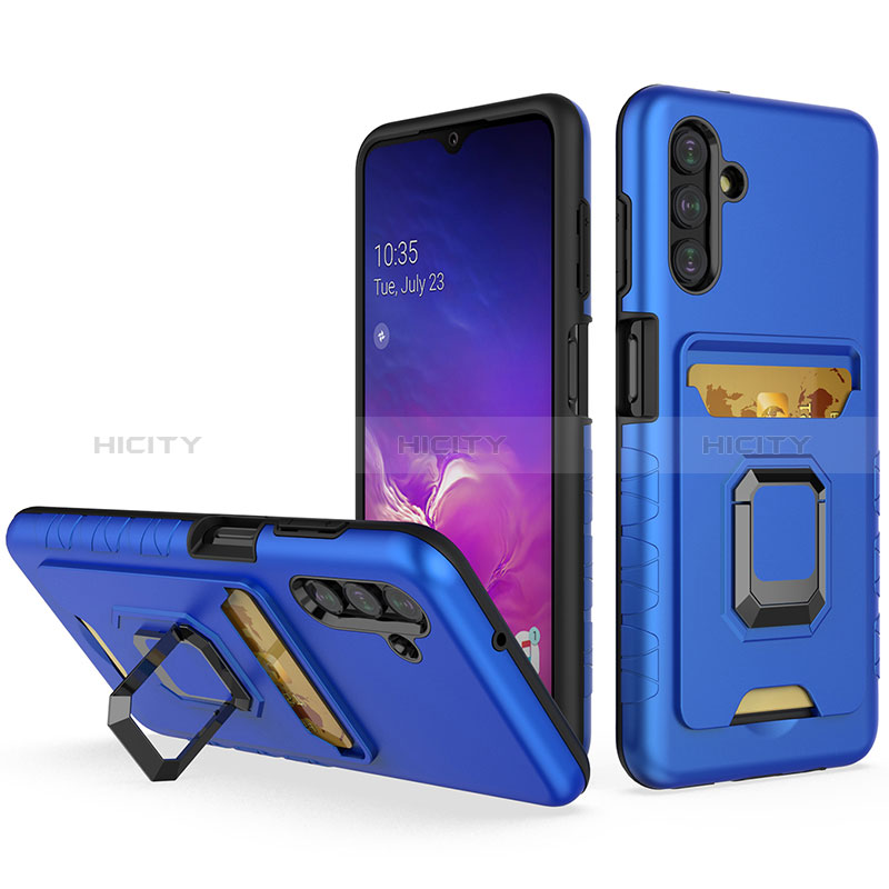 Coque Contour Silicone et Plastique Housse Etui Mat avec Magnetique Support Bague Anneau J01S pour Samsung Galaxy A04s Bleu Plus