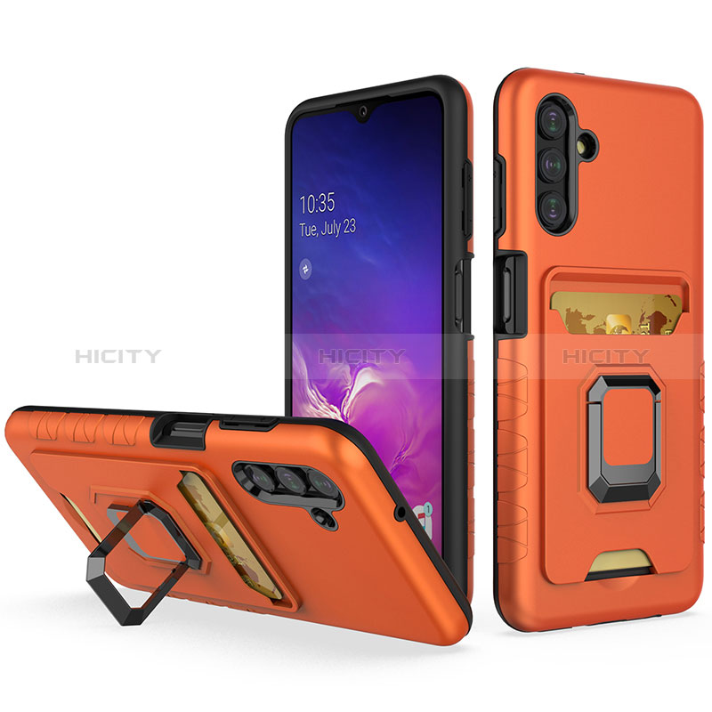 Coque Contour Silicone et Plastique Housse Etui Mat avec Magnetique Support Bague Anneau J01S pour Samsung Galaxy A04s Orange Plus