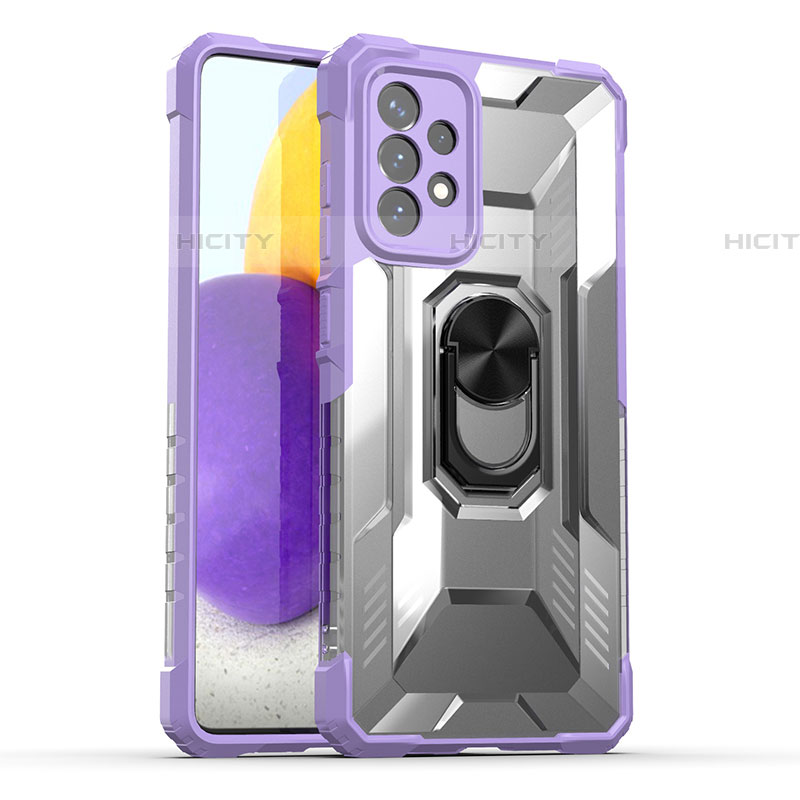 Coque Contour Silicone et Plastique Housse Etui Mat avec Magnetique Support Bague Anneau J01S pour Samsung Galaxy A72 4G Violet Plus