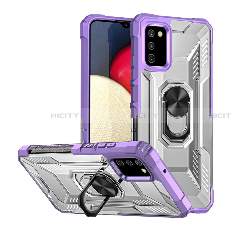 Coque Contour Silicone et Plastique Housse Etui Mat avec Magnetique Support Bague Anneau J01S pour Samsung Galaxy F02S SM-E025F Violet Plus