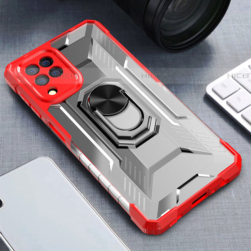 Coque Contour Silicone et Plastique Housse Etui Mat avec Magnetique Support Bague Anneau J01S pour Samsung Galaxy F22 4G Rouge Plus