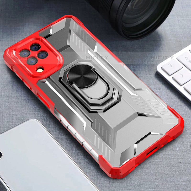 Coque Contour Silicone et Plastique Housse Etui Mat avec Magnetique Support Bague Anneau J01S pour Samsung Galaxy M22 4G Rouge Plus