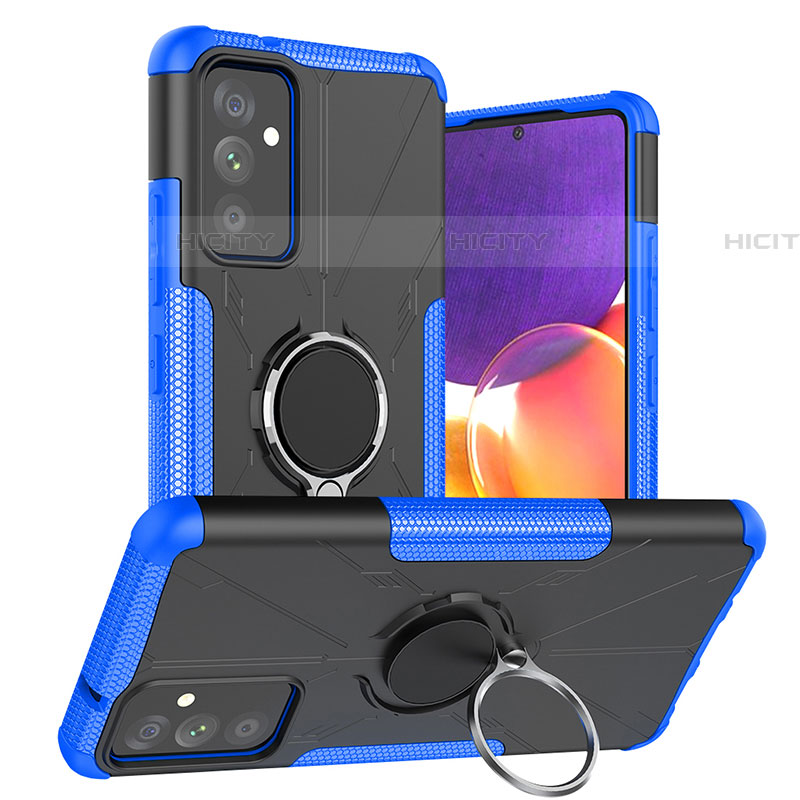 Coque Contour Silicone et Plastique Housse Etui Mat avec Magnetique Support Bague Anneau J01X pour Samsung Galaxy A05s Bleu Plus