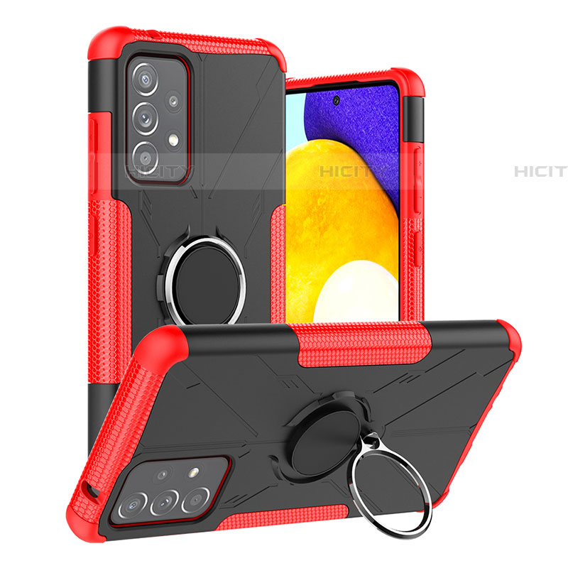 Coque Contour Silicone et Plastique Housse Etui Mat avec Magnetique Support Bague Anneau J01X pour Samsung Galaxy A52 4G Rouge Plus