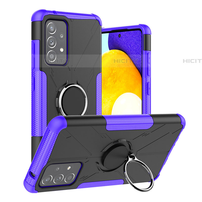 Coque Contour Silicone et Plastique Housse Etui Mat avec Magnetique Support Bague Anneau J01X pour Samsung Galaxy A52 4G Violet Plus