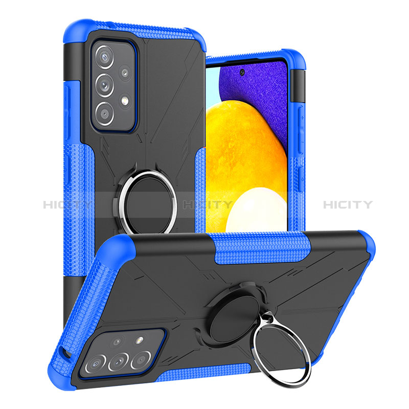 Coque Contour Silicone et Plastique Housse Etui Mat avec Magnetique Support Bague Anneau J01X pour Samsung Galaxy A52s 5G Bleu Plus