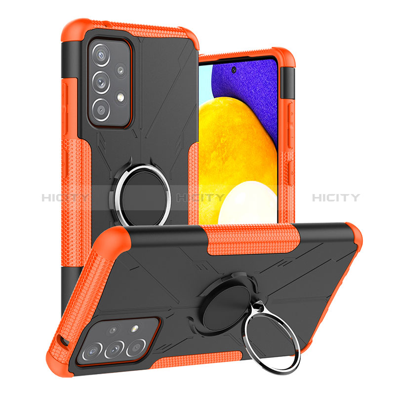 Coque Contour Silicone et Plastique Housse Etui Mat avec Magnetique Support Bague Anneau J01X pour Samsung Galaxy A52s 5G Orange Plus