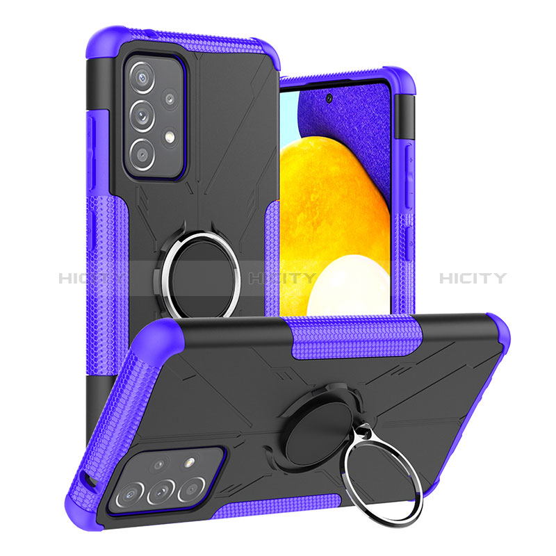 Coque Contour Silicone et Plastique Housse Etui Mat avec Magnetique Support Bague Anneau J01X pour Samsung Galaxy A52s 5G Violet Plus