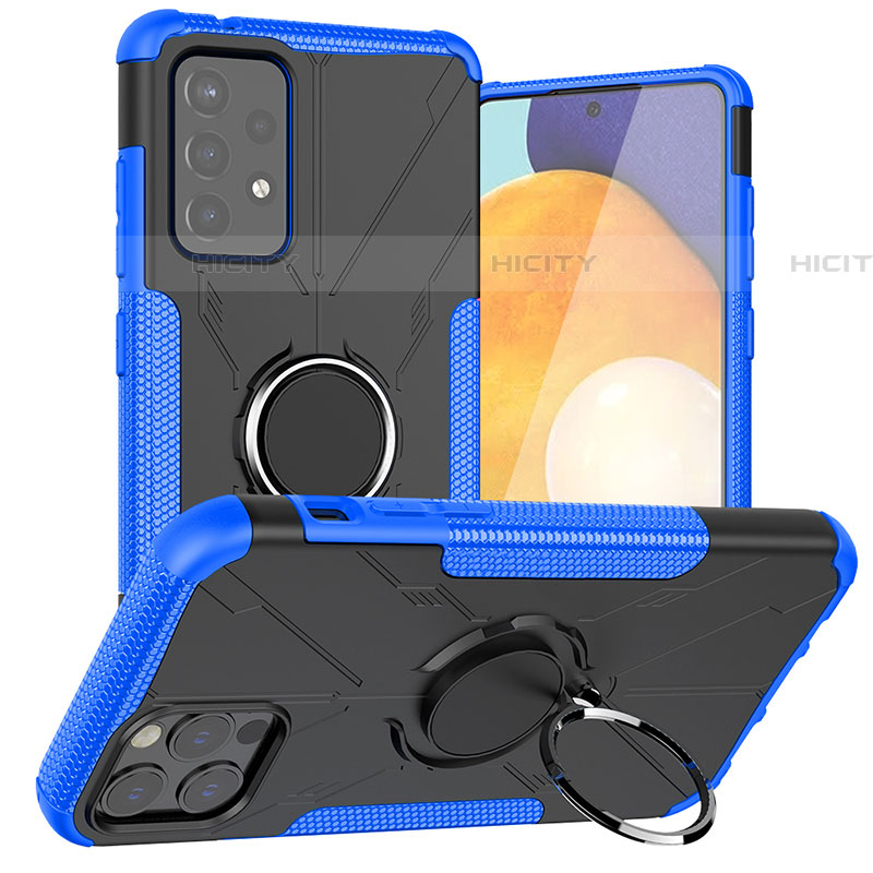 Coque Contour Silicone et Plastique Housse Etui Mat avec Magnetique Support Bague Anneau J01X pour Samsung Galaxy A72 4G Bleu Plus