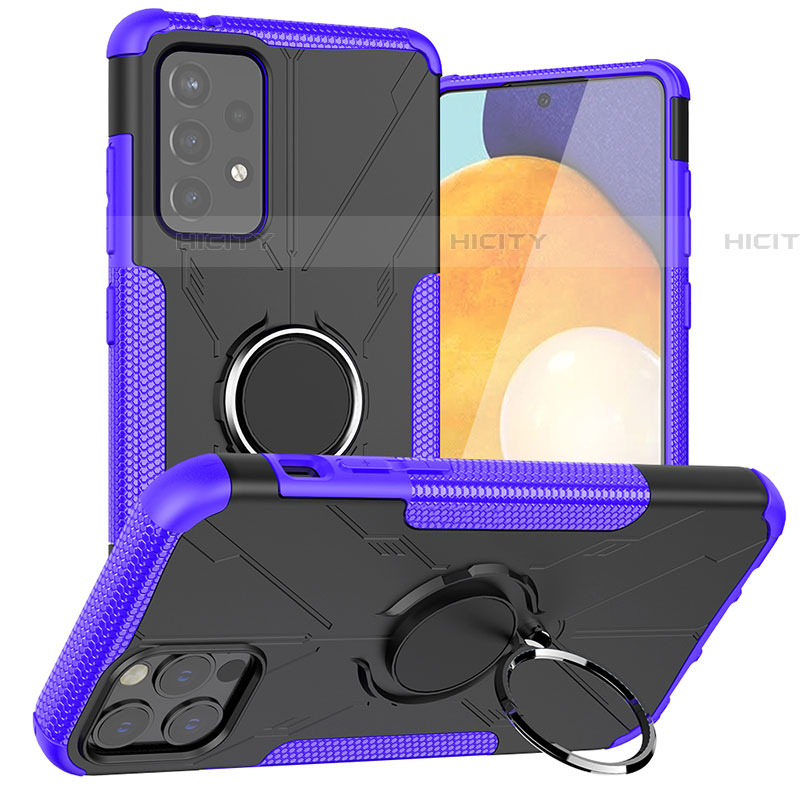 Coque Contour Silicone et Plastique Housse Etui Mat avec Magnetique Support Bague Anneau J01X pour Samsung Galaxy A72 4G Violet Plus