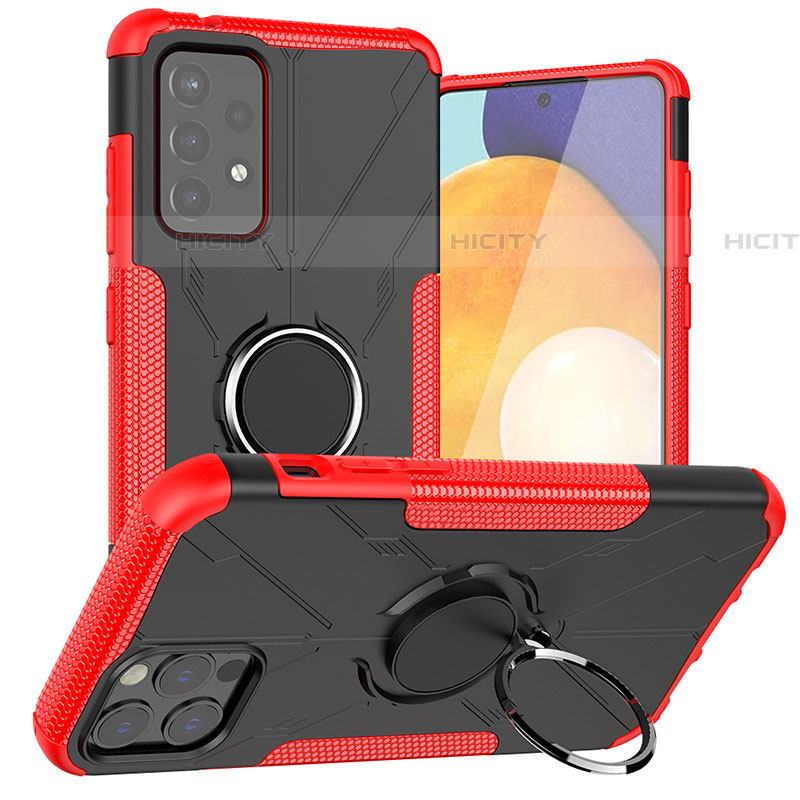 Coque Contour Silicone et Plastique Housse Etui Mat avec Magnetique Support Bague Anneau J01X pour Samsung Galaxy A72 5G Rouge Plus