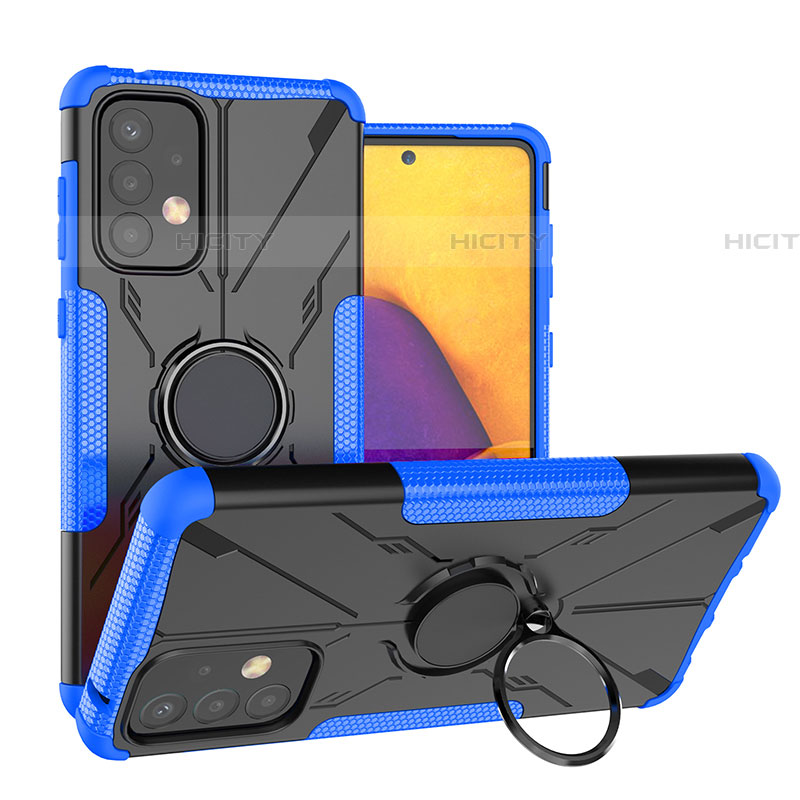 Coque Contour Silicone et Plastique Housse Etui Mat avec Magnetique Support Bague Anneau J01X pour Samsung Galaxy A73 5G Bleu Plus