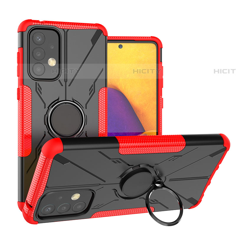 Coque Contour Silicone et Plastique Housse Etui Mat avec Magnetique Support Bague Anneau J01X pour Samsung Galaxy A73 5G Rouge Plus