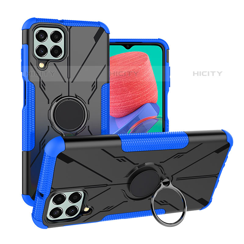 Coque Contour Silicone et Plastique Housse Etui Mat avec Magnetique Support Bague Anneau J01X pour Samsung Galaxy M33 5G Bleu Plus