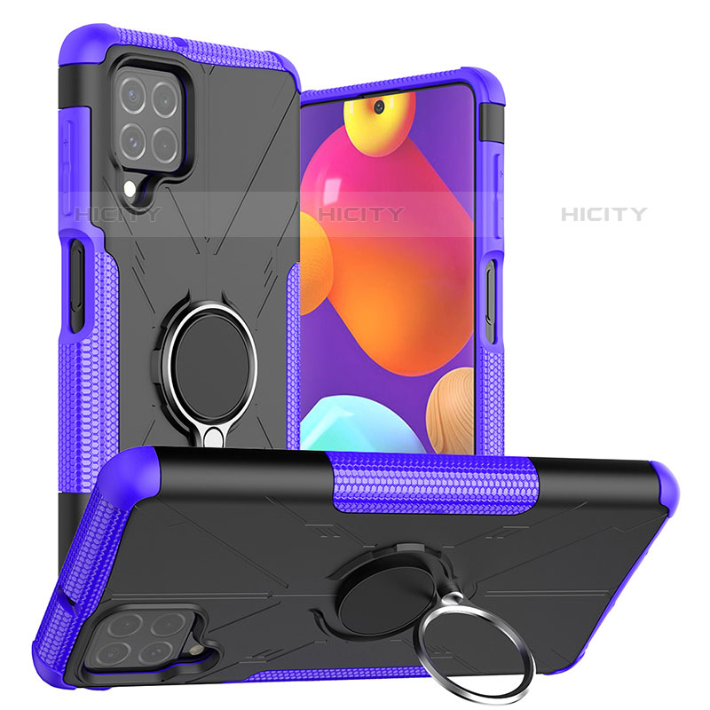 Coque Contour Silicone et Plastique Housse Etui Mat avec Magnetique Support Bague Anneau J01X pour Samsung Galaxy M62 4G Violet Plus