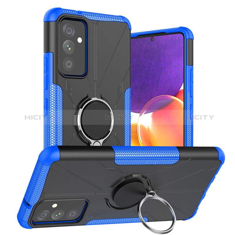 Coque Contour Silicone et Plastique Housse Etui Mat avec Magnetique Support Bague Anneau J01X pour Samsung Galaxy Quantum2 5G Bleu Plus