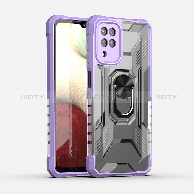 Coque Contour Silicone et Plastique Housse Etui Mat avec Magnetique Support Bague Anneau J02S pour Samsung Galaxy A12 Violet Plus