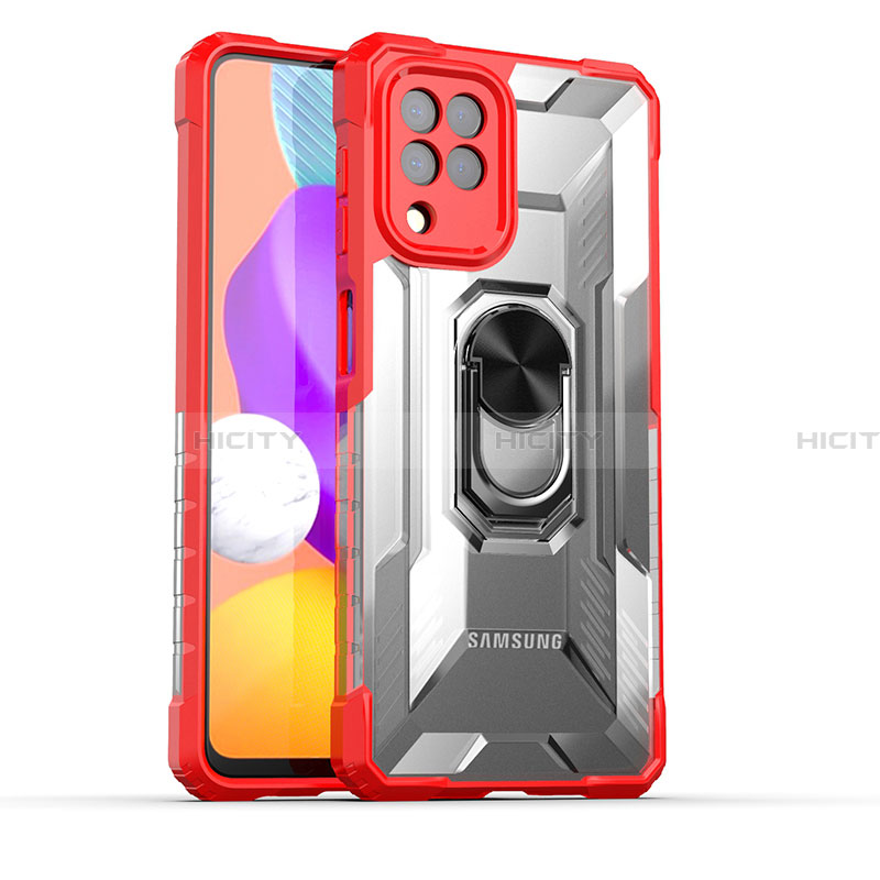 Coque Contour Silicone et Plastique Housse Etui Mat avec Magnetique Support Bague Anneau J02S pour Samsung Galaxy A22 4G Rouge Plus