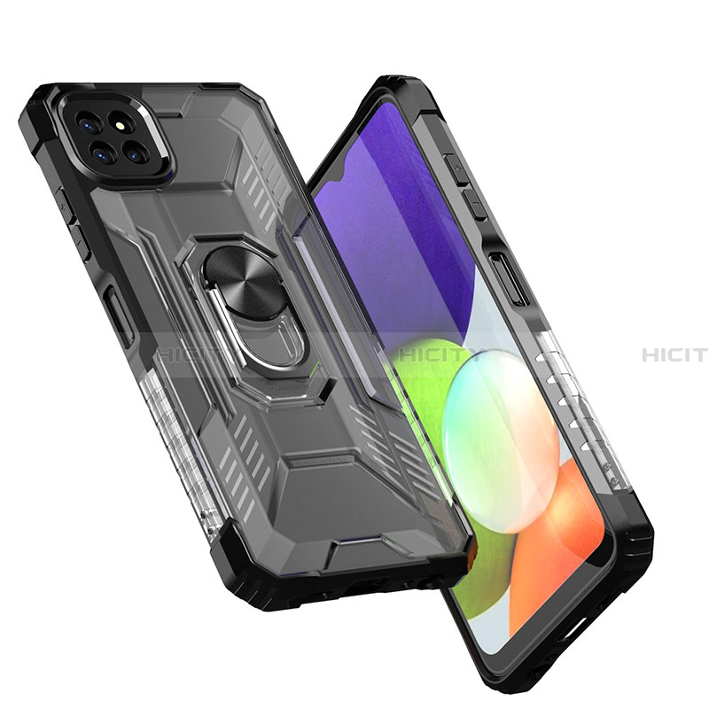 Coque Contour Silicone et Plastique Housse Etui Mat avec Magnetique Support Bague Anneau J02S pour Samsung Galaxy A22 5G Plus