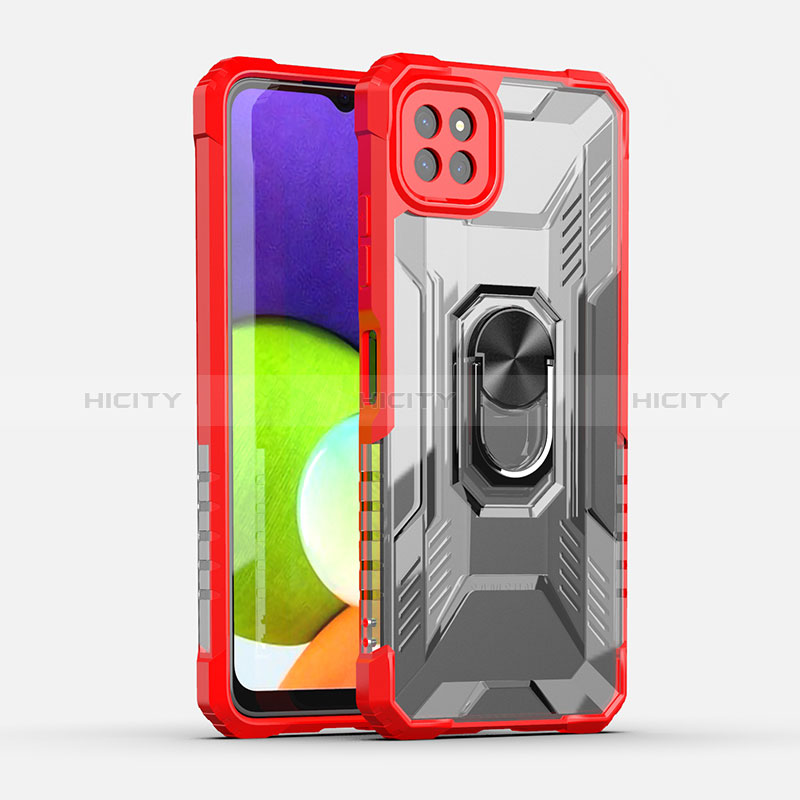 Coque Contour Silicone et Plastique Housse Etui Mat avec Magnetique Support Bague Anneau J02S pour Samsung Galaxy A22s 5G Rouge Plus