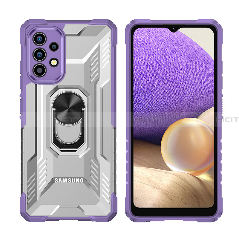 Coque Contour Silicone et Plastique Housse Etui Mat avec Magnetique Support Bague Anneau J02S pour Samsung Galaxy A32 4G Violet Plus