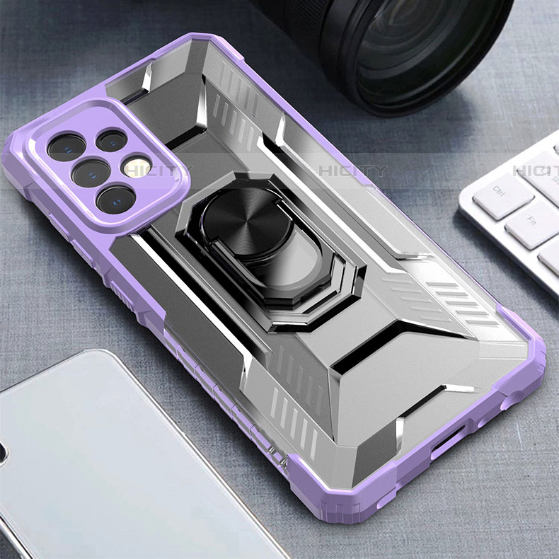 Coque Contour Silicone et Plastique Housse Etui Mat avec Magnetique Support Bague Anneau J02S pour Samsung Galaxy A52 4G Violet Plus