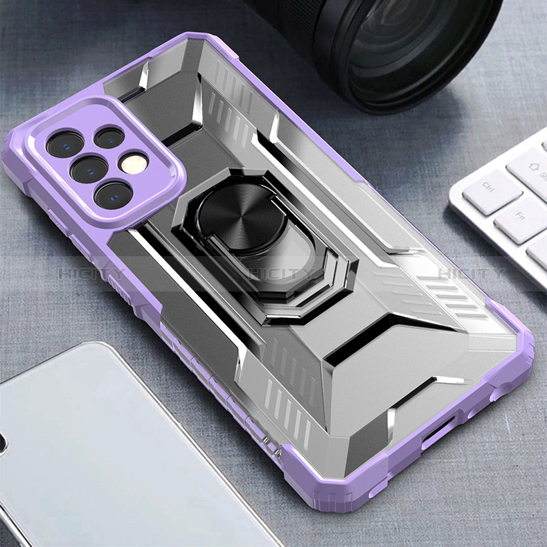 Coque Contour Silicone et Plastique Housse Etui Mat avec Magnetique Support Bague Anneau J02S pour Samsung Galaxy A52s 5G Violet Plus