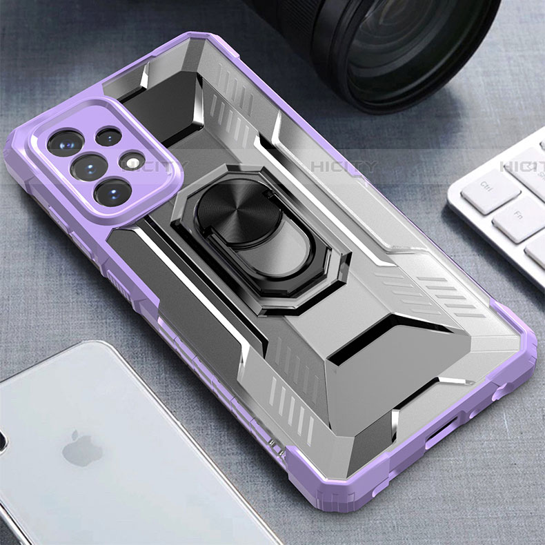 Coque Contour Silicone et Plastique Housse Etui Mat avec Magnetique Support Bague Anneau J02S pour Samsung Galaxy A72 5G Violet Plus