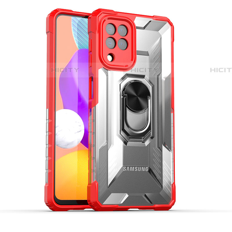 Coque Contour Silicone et Plastique Housse Etui Mat avec Magnetique Support Bague Anneau J02S pour Samsung Galaxy F22 4G Rouge Plus