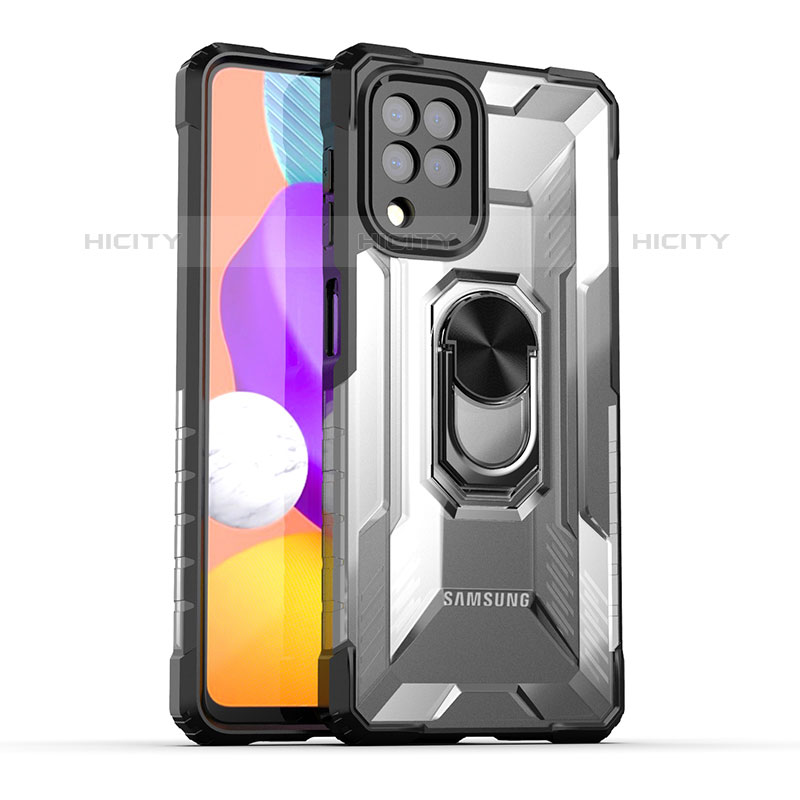 Coque Contour Silicone et Plastique Housse Etui Mat avec Magnetique Support Bague Anneau J02S pour Samsung Galaxy M22 4G Noir Plus