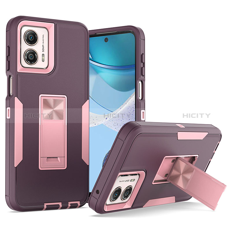 Coque Contour Silicone et Plastique Housse Etui Mat avec Magnetique Support Bague Anneau J03S pour Motorola Moto G 5G (2023) Violet Plus