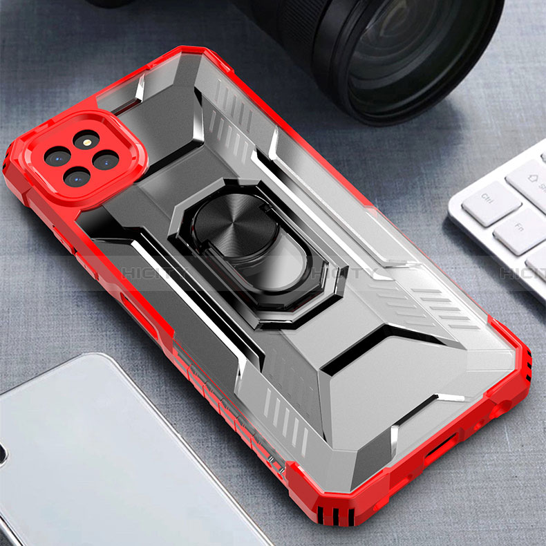 Coque Contour Silicone et Plastique Housse Etui Mat avec Magnetique Support Bague Anneau J03S pour Samsung Galaxy A22 5G Rouge Plus