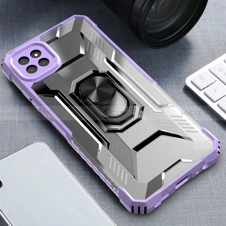 Coque Contour Silicone et Plastique Housse Etui Mat avec Magnetique Support Bague Anneau J03S pour Samsung Galaxy A22s 5G Violet Plus